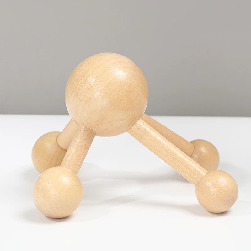 Neck Back 3 4-Leg Massage Roller Hair Growth Stress Relief Wooden Qme