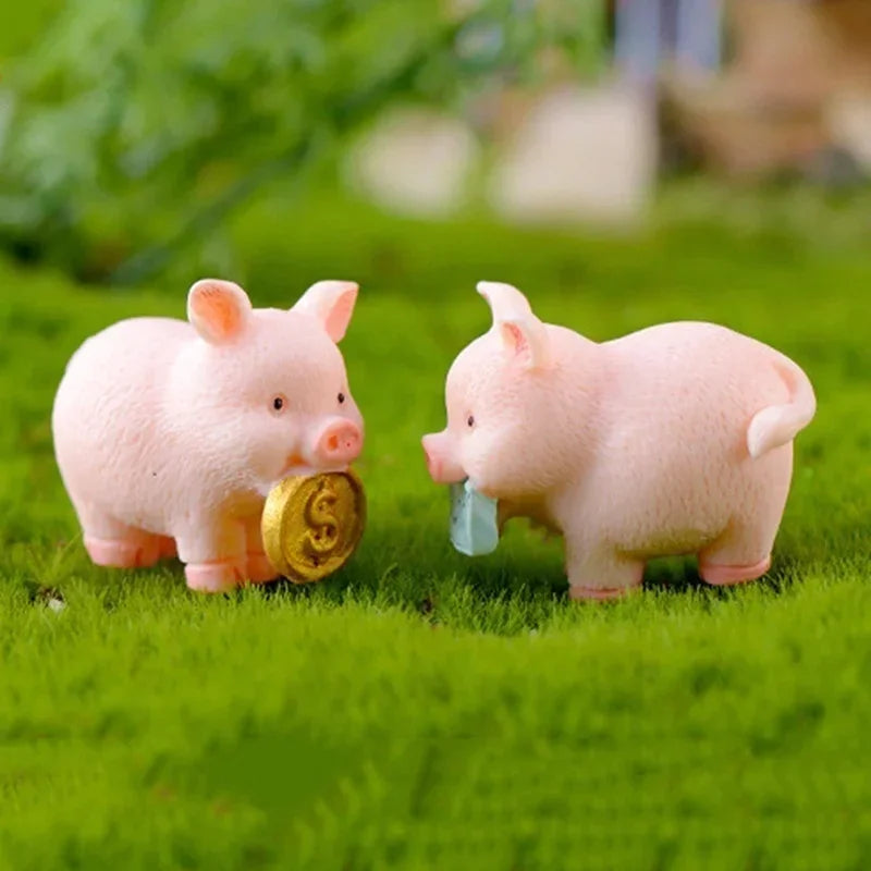 5 PCS Micro Pig Family Figurine Resin Ornaments Miniature Model Mini Animal Statue Bonsai Decoration Garden Home Decor Qme
