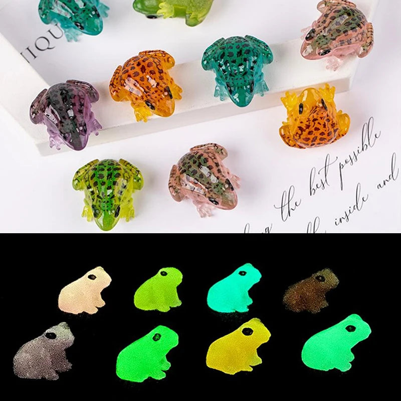 Lot Luminous Frog Figurines Landscape Gifts Resin Miniature Frogs Qme