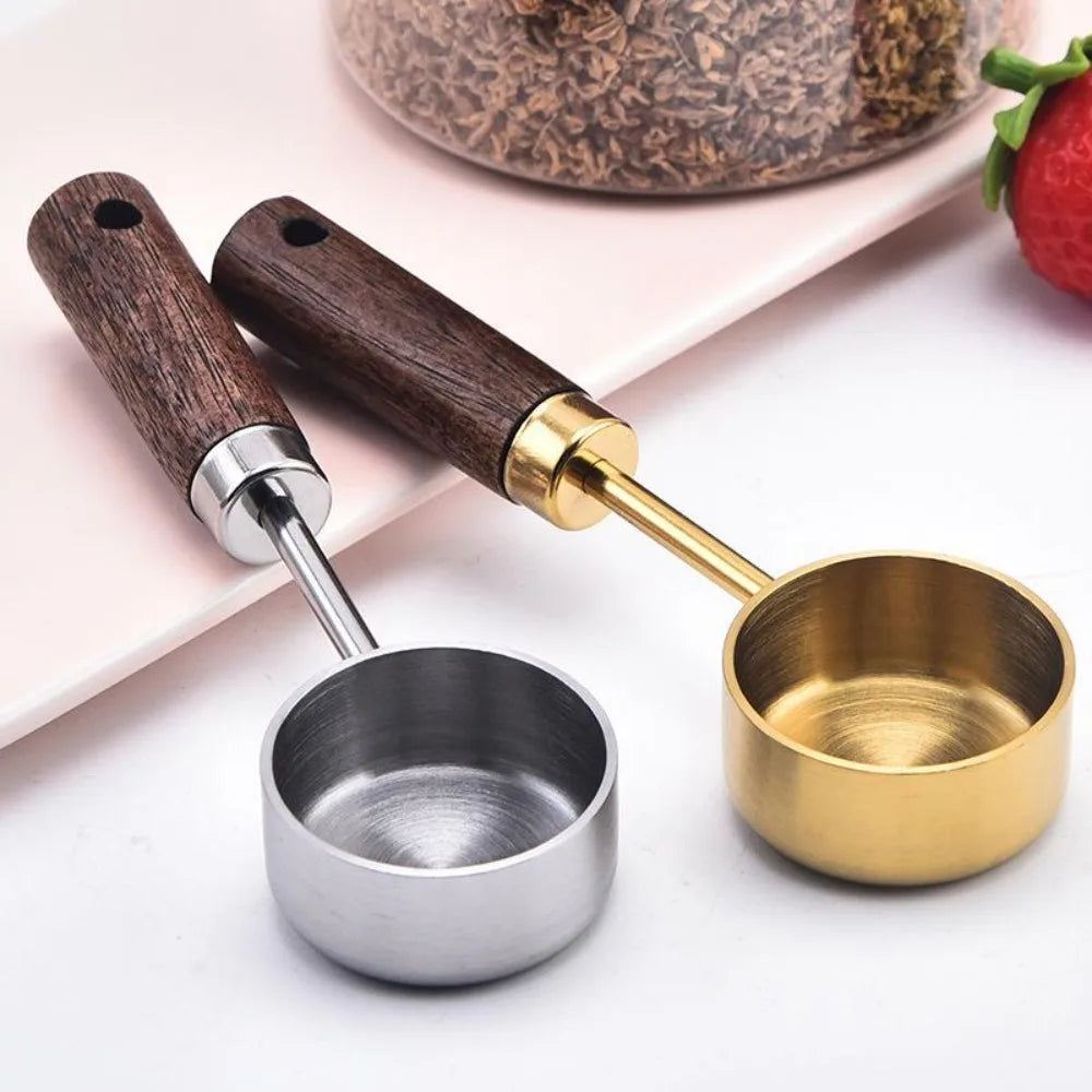 Wooden Coffee Scoop Stainless Steel Long Handle Measuring Spoon Qme