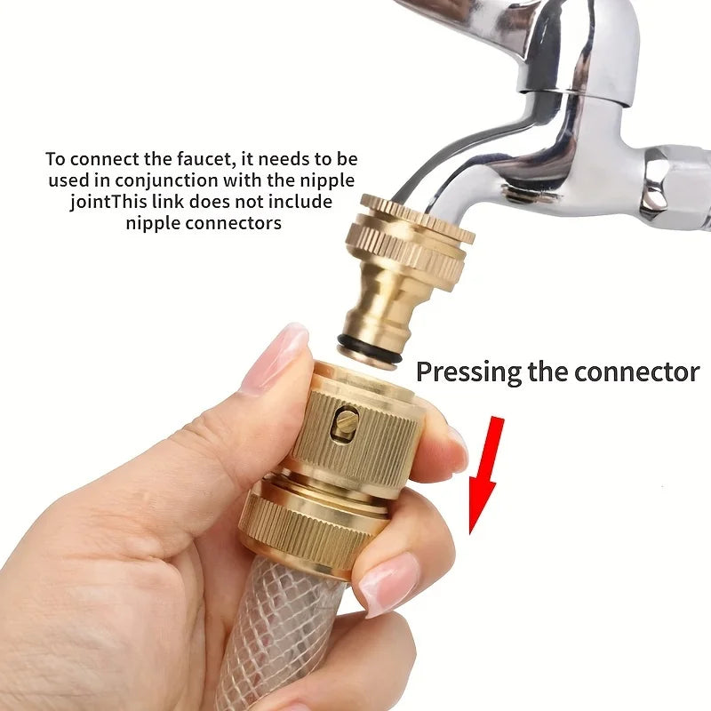 Brass Garden Hose Quick Connector, Tap Adapter, Leakproof Water Hose Fitting for Car Wash & Irrigation Qme