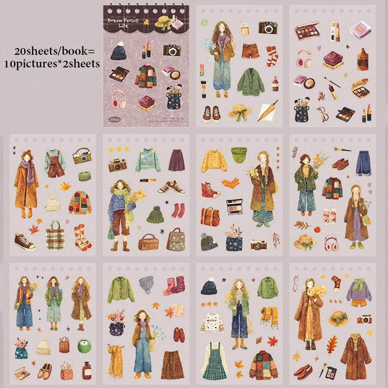 Vintage Country Life Sticker Book, Art Journal Scrapbooking Supplies, Figure & Food Illustrations, Multi-Purpose Gift Stickers Qme D