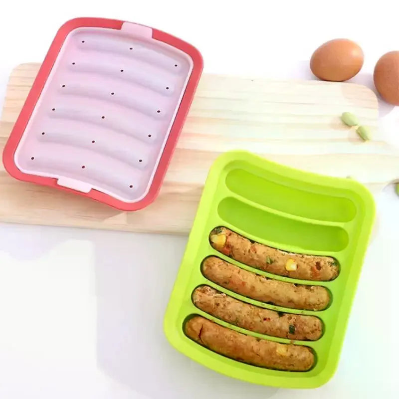 Sausage Maker Mould 6 Cavity Silicone DIY Ham Hot Dog Making Moulds With Lid Household Sausages Cake Baking Tool Molds Qme