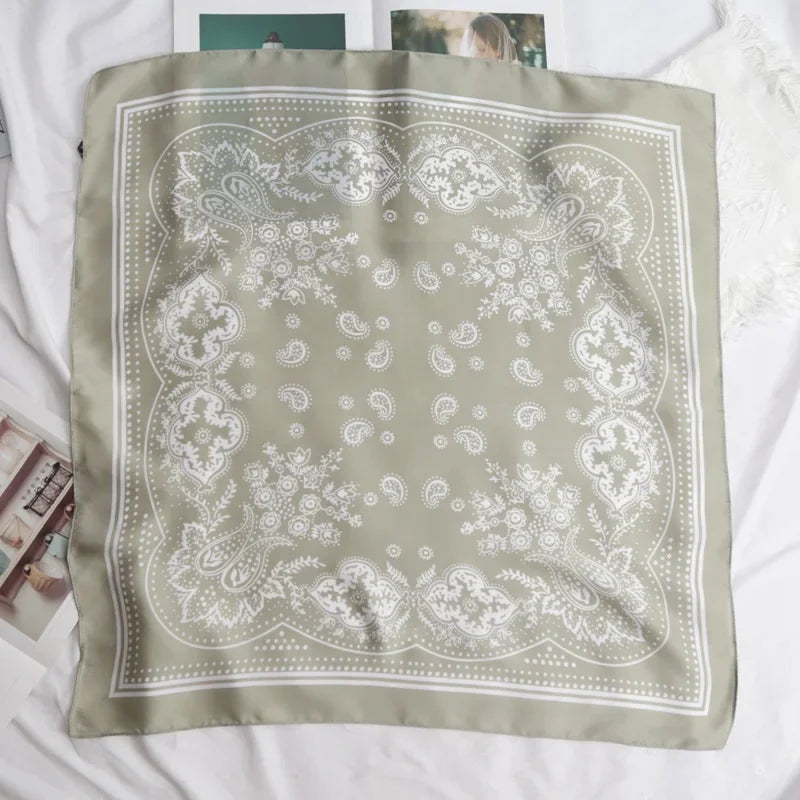 Women Scarf Fashion Paisley Printed Hijab Satin Bandana Head Scarfs Qme Emerald Green 70cm-70cm