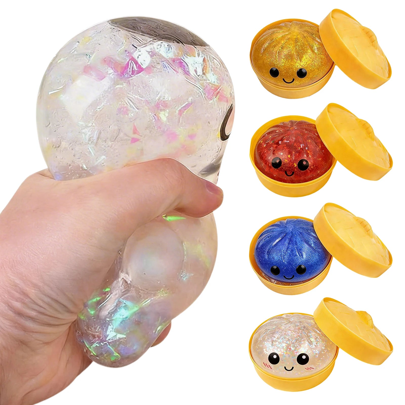 New 43 Styles Glitter Dumpling Glitter Dumpling Squishy with Box Dumplings Sensory Squeeze Toy for Stress Relief Anti-Anxiety Qme