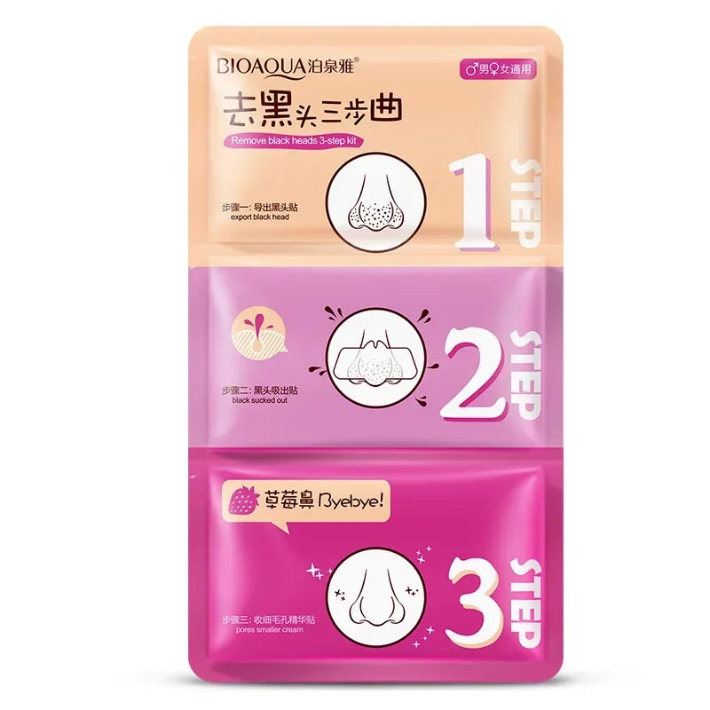 3 Steps Kit Blackhead Remover Shrink Pores Nasal Paste Deep Cleaning Nose Masks Facial T Area Care Moisturizing Beauty Skin Care Qme 1pc