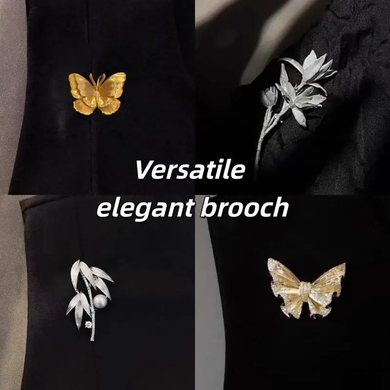 Women French Retro Gold Butterfly Jasmine Brooch Elegant Jewelry Pin for Business Suits Coats Qme