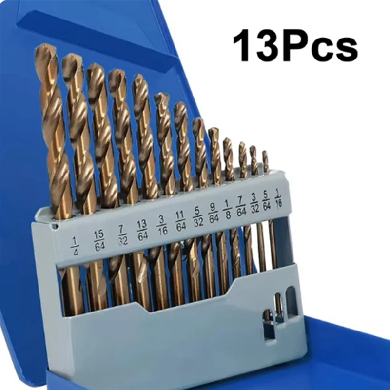 A02F-Cobalt Drill Bits Set M35 High Speed Steel Twist Jobber Length For Hardened Metal, Stainless Steel, Cast Iron Qme As Shown 13Pcs