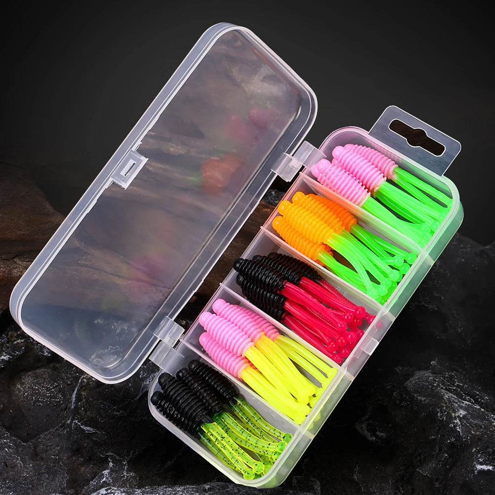30pcs Soft Fishing Lures 50mm 1.2g Artificial Bait Two-Tail Shaped Swimbaits for Saltwater and Freshwater Bass Crappie Walleye Qme