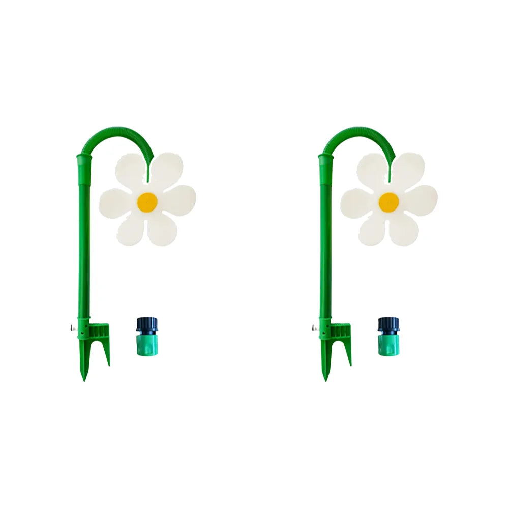 NEW Crazy Spin Sprinkler Flower Shape Dancing Daisy Sprinklers 360 Rotating Water Spray for Yard Lawn Watering Garden Decor Qme 2PCS White
