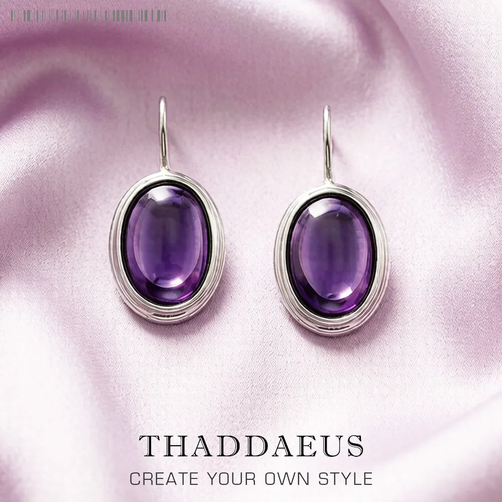 Oval Drop Earrings 925 Sterling Silver,Europe Style Gram Fine Jewerly For Women Gift Qme PURPLE