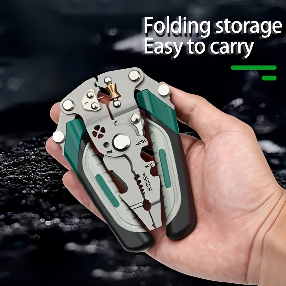 Collapsible Multi-Function Electrician's Industrial Grade Wire Stripper,Durable Precision Tool For Cutting,Crimping,Stripping Qme