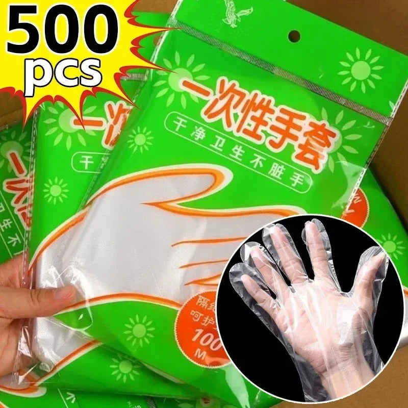 Transparent Disposable Gloves Plastic Waterproof Gloves for Kitchen Restaurant Fried Chicken BBQ Disposable Tableware 1000PCS Qme