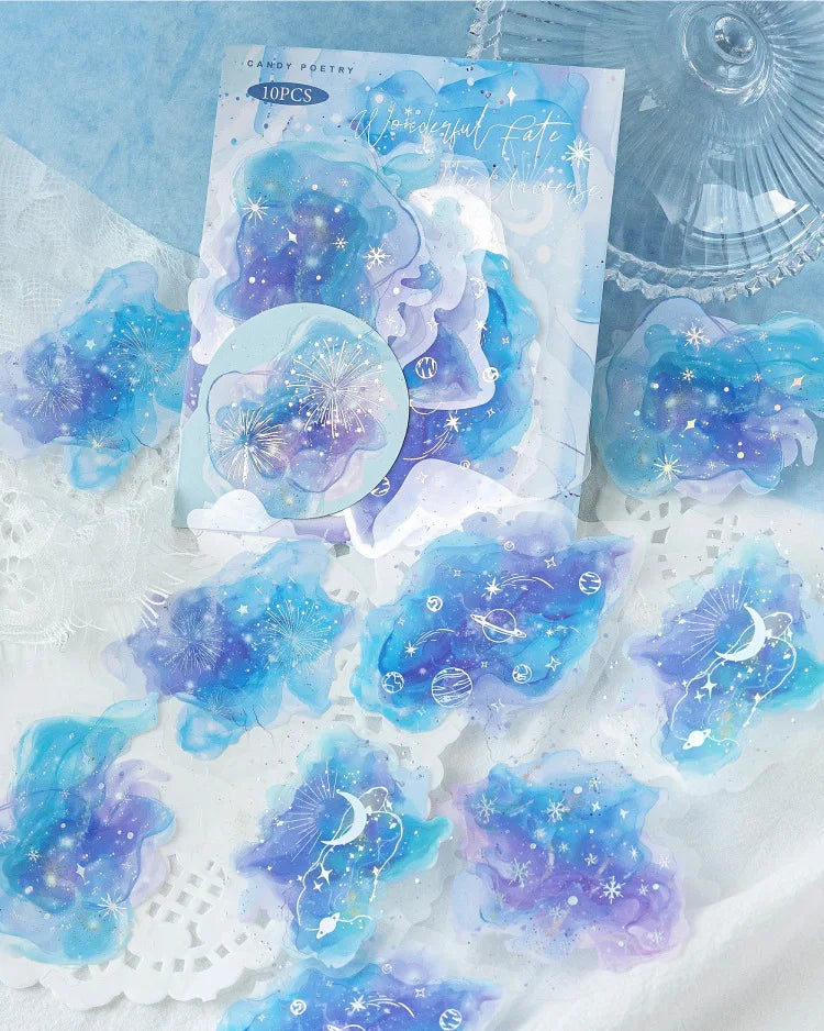 10 Pcs Colorful Series Decorative Sticker Watercolor Foil Stamping Collage Scrapbooking Label Diy Diary Journal Planner Qme