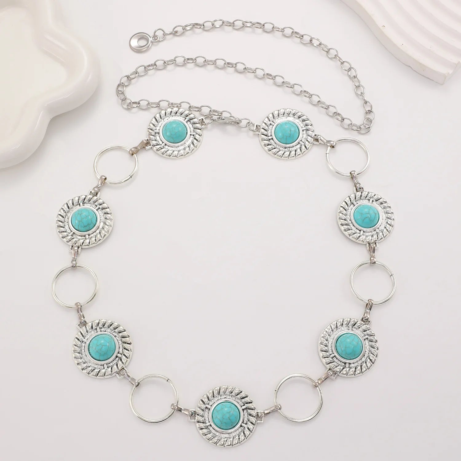Women's Slim Decorative Waist Chain Silver Ethnic Style Tassel Chain Belt for Dresses Jeans Belt Trendy Qme Q