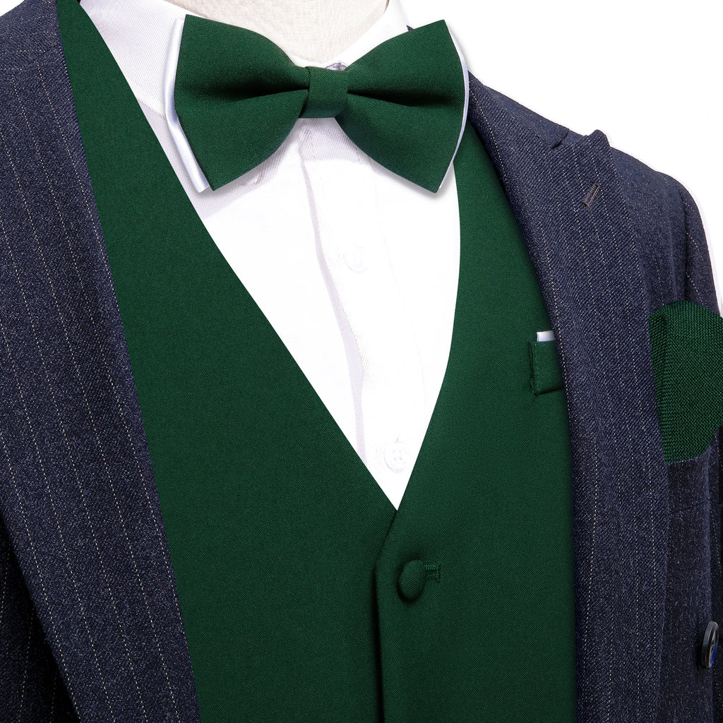 Men's Formal GreenVest and BowTie Set – Classic V-Neck Waistcoat with Matching Tie Ideal for Banquets Celebrations Qme