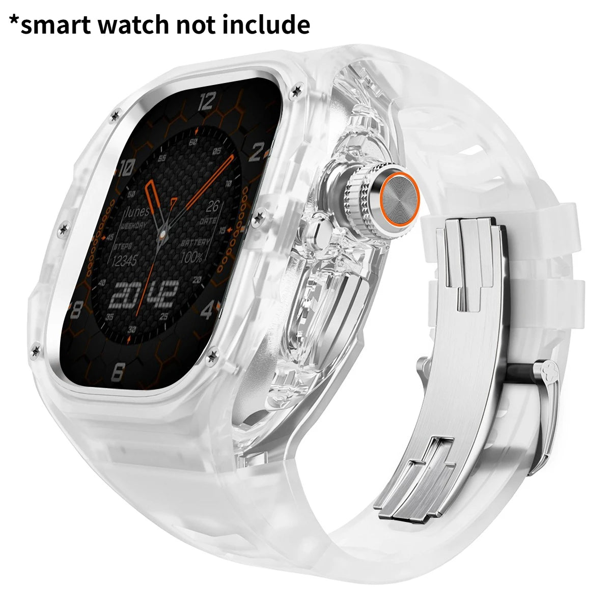 Refit Mod For Apple Watch Ultra 3/2 49mm Transparent Case Silicone Band Refit Kit For iWatch Series 11 Metal Butterfly Buckle Qme TrTrS 49mm-For ultra 3 2 1
