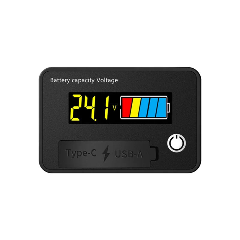 A02F-DC 8-30V LCD Digital Battery Voltmeter Capacity Indicator Lithium Acid Battery Voltage Tester Meter Tool Typec Output Qme As Shown ColoredLigh