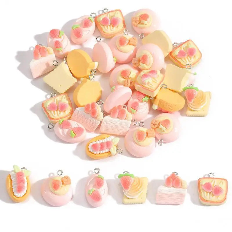 Strawberry Cake Resin Cartoon Charms 10/12Pcs Lovely Design for DIY Bag Pendant Phone Charm Jewelry Making Gift for Craft Lovers Qme