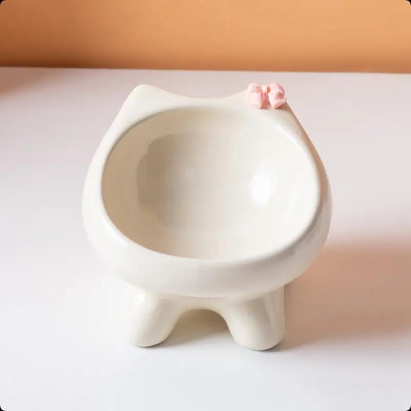 1pcs Pet Food Bowl 15-Degree Angle Cat Bowl To Protect The Cat's Neck And Prevent Pressure On The Whiskers Pet Supplies Qme Beige