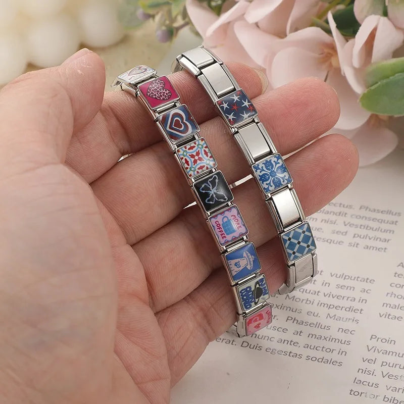 Fashion Red Apple Butterfly Black Blue Charm Bracelet Fit 9mm Bracelet Stainless Steel Italian Links Making DIYJewelry Wholesale Qme