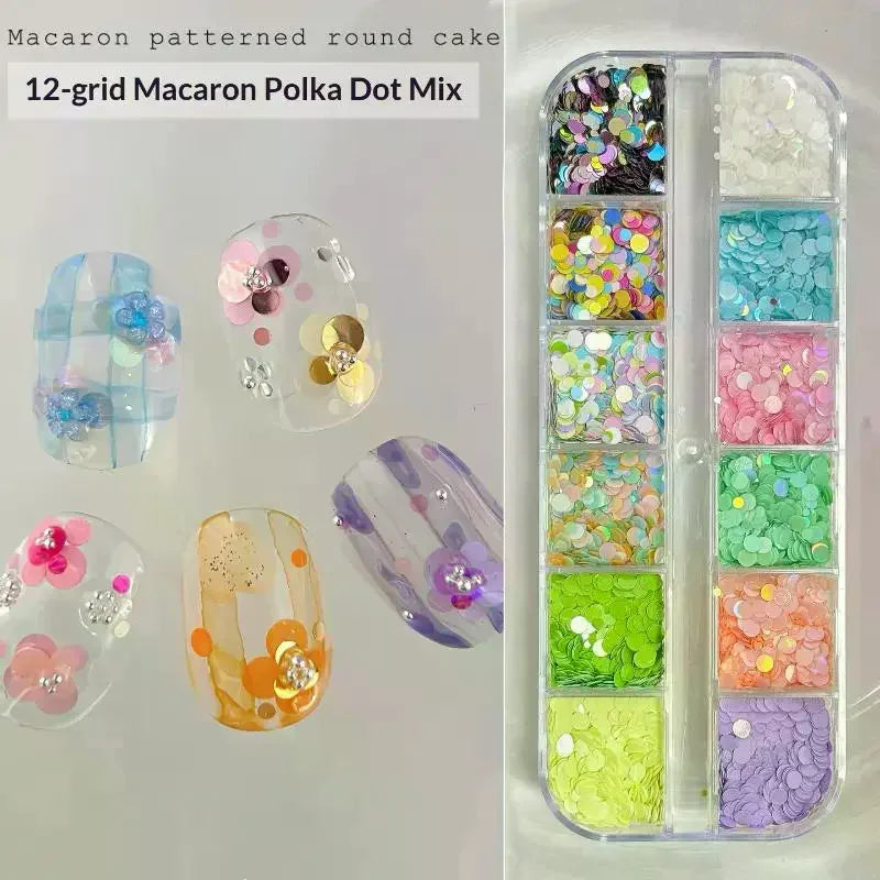 Vibrant 12 Grids Circular Nail Glitter Colorful Flowers DIY Projects Qme