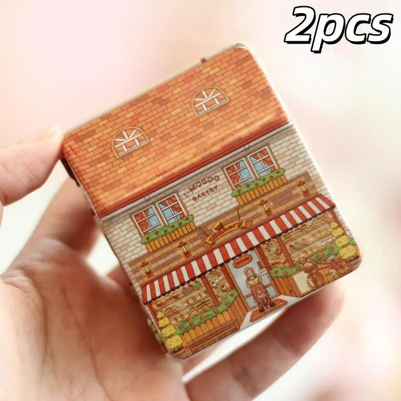 2Pcs Multi-Purpose Organizer Vintage European House-Shaped Metal Storage Box With Hinged Lid For Office Pantry Sealing Container Qme A5