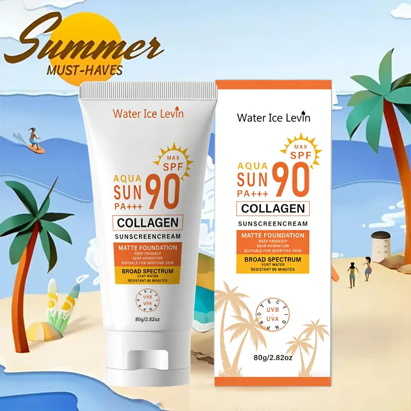 SPF 90 Collagen Sunscreen Cream, Matte Finish, Reef Friendly, 36H Hydration for Sensitive Skin Qme