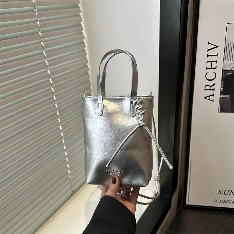 PU Leather Mini Crossbody Bag For Women Korean Fashion Luxury Shoulder Bags Female Simple Retro Handbags And Purses Qme Silver