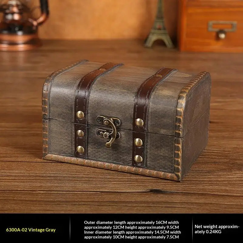 Retro Wooden Storage Box With Lock Retro Treasure Jewelry Necklace Postcard And Small Objects Storage Case Trinket Chest Qme A
