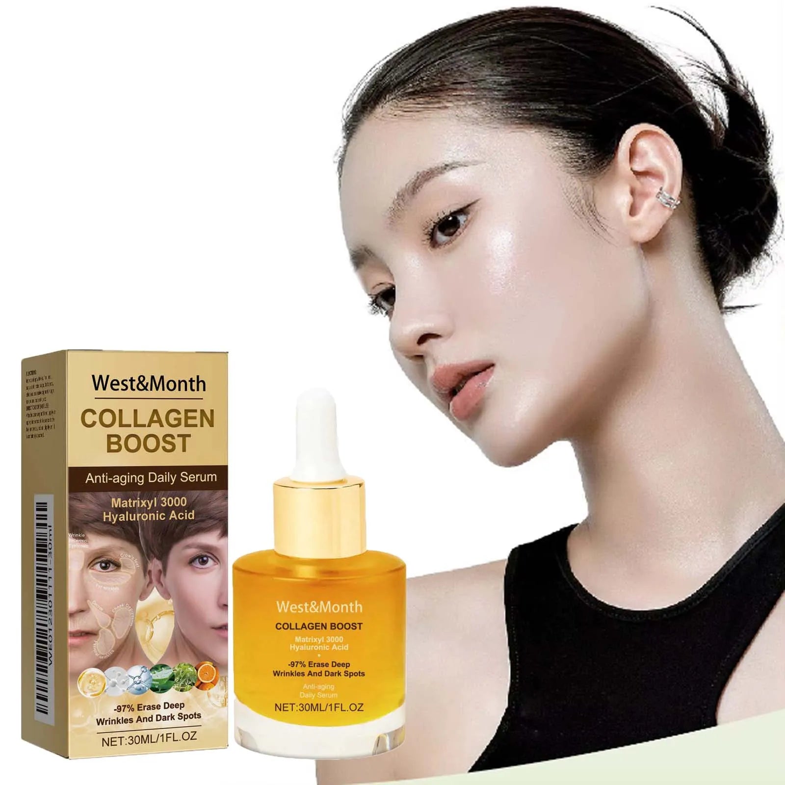 Collagen Face Serum Hydrating Tightening Smoothing Nourishing Brightening Face Skin Fade Fine Lines Anti-Aging Face Essence Qme