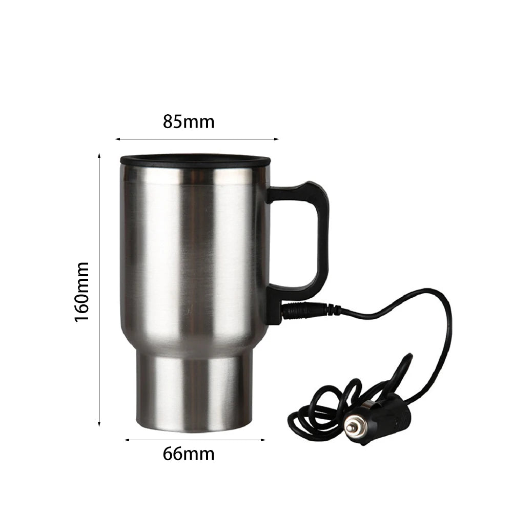 450ml Electric In-car Travel Heating Cup Stainless Steel Car Heated Mug 12V Heated Mug for Hot Water Tea Coffee Making Qme