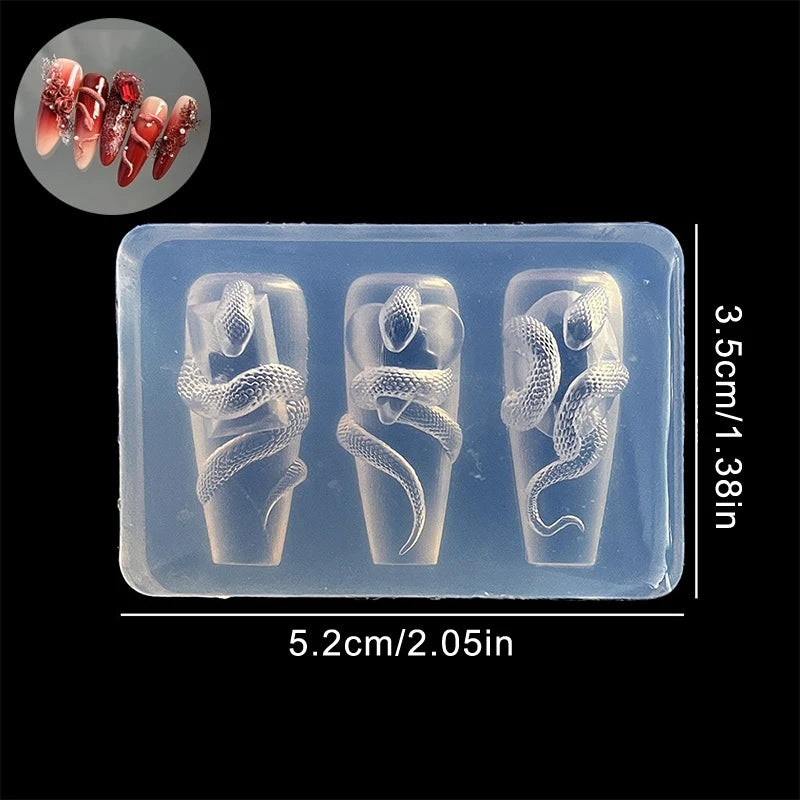 1 3D Silicone Nail Carving Mold Snake Design DIY Tool Art Decorative Qme N2