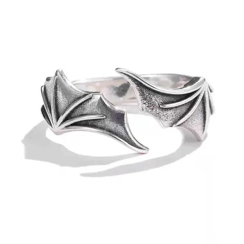 Retro Angel Demon Wing Couples Rings Men Women Charm Exquisite Jewelry Vintage Ancient Silver Color Punk Hip Hop Adjustable Qme Demon resizable