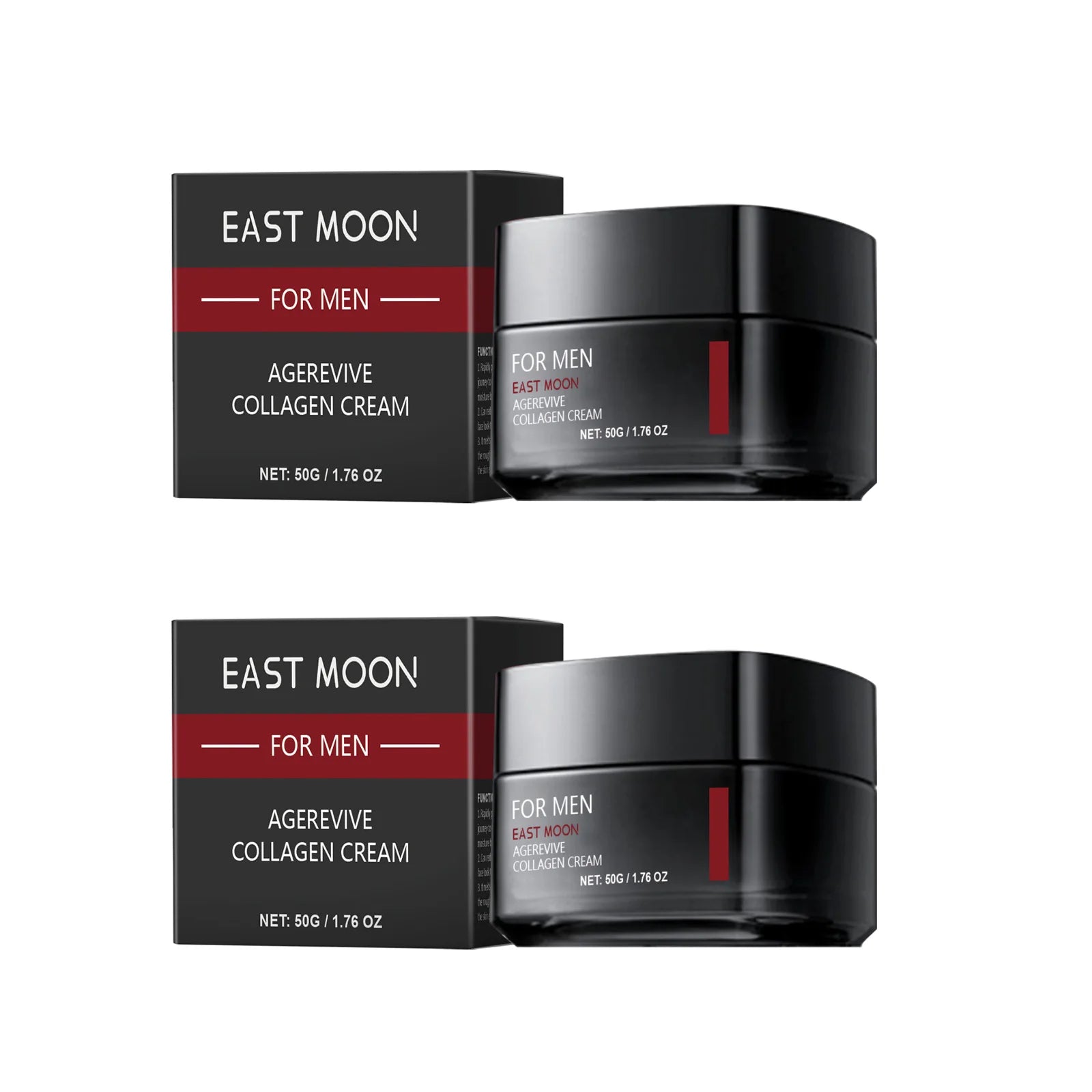 Men's Hyaluronic Acid Facial Cream Hydrating Tightening Brightening Collagen Tender Skin Non-Greasy Day/Night Care Moisturizer Qme 2 x 50g Boxed