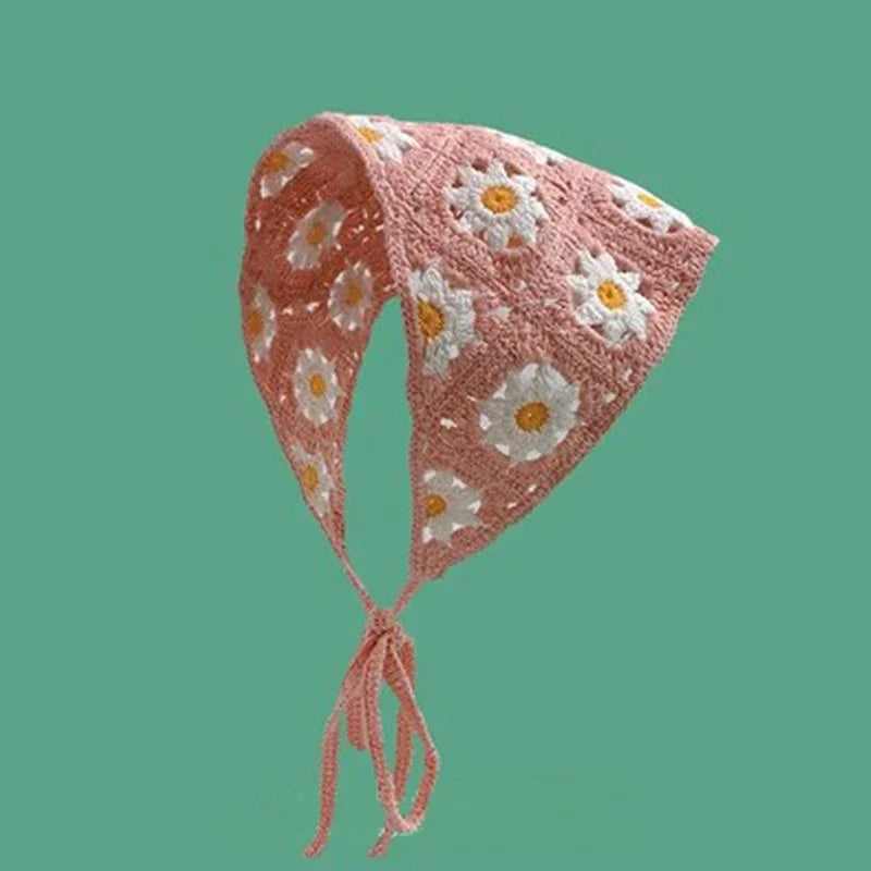 Korean Sweet Cute Handmade Crochet Hollow Triangle Headband Towel Women Spring and Summer Travel Literary Photo Hair Scarf Qme JPK