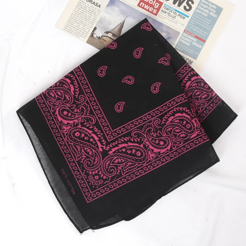 Unisex Cotton Bandana Kerchief Hip Hop Black Hair Band Neck Scarf Qme A17