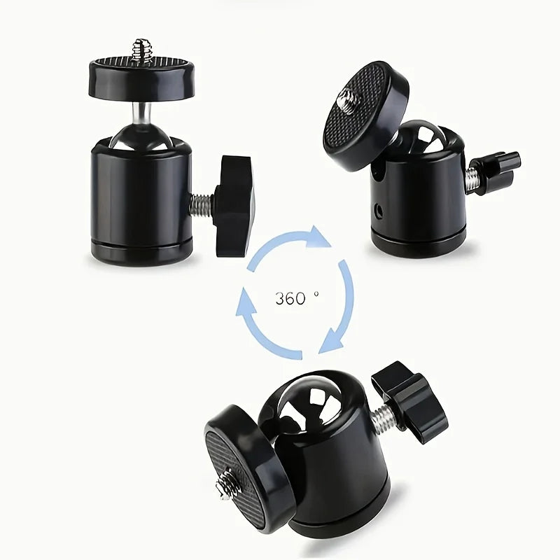 Mini Metal Ball Head Tripod Mount Adapter, 1/4 Inch Screw Swivel Ballhead for DSLR Camera Ring Light Phone Live Streaming Stand Qme