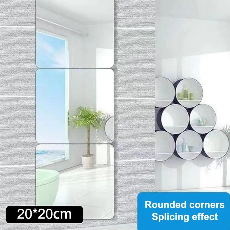 Square Mirror Wall Sticker Self-adhesive Acrylic Tile Mosaic Decal Qme A2