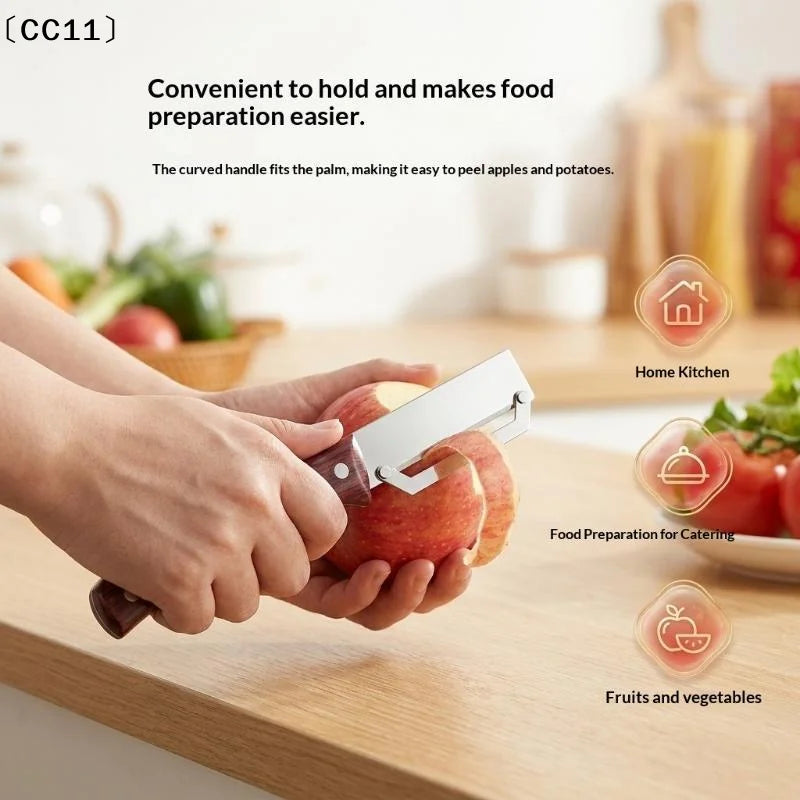 Stainless Steel Vegetable Peeler Wood Grain Handle Blade Perfect Home Qme