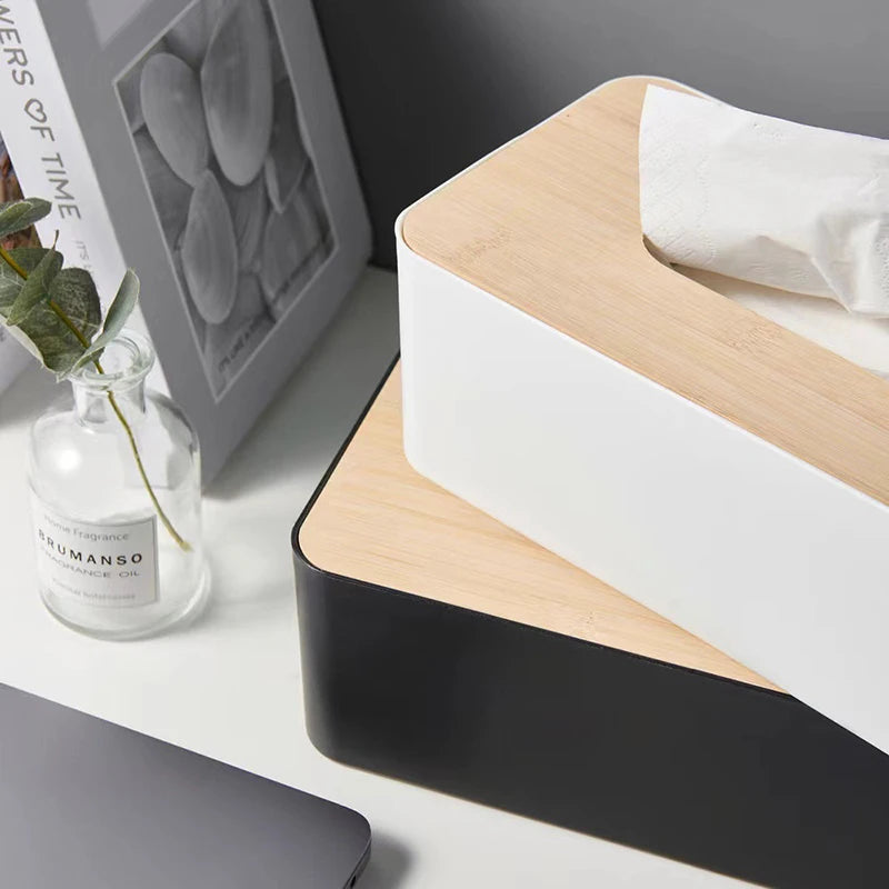 Disposable Luxurious Bamboo Rectangular Tissue Box Cover Waterproof Qme