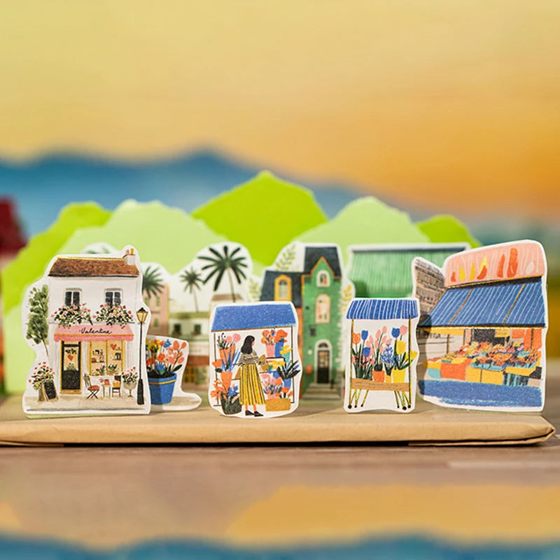 European Town Streetscape Washi Tape & Stickers, Vintage House Pattern, Base Tape for Junk Journal, DIY Collage Supplies Qme