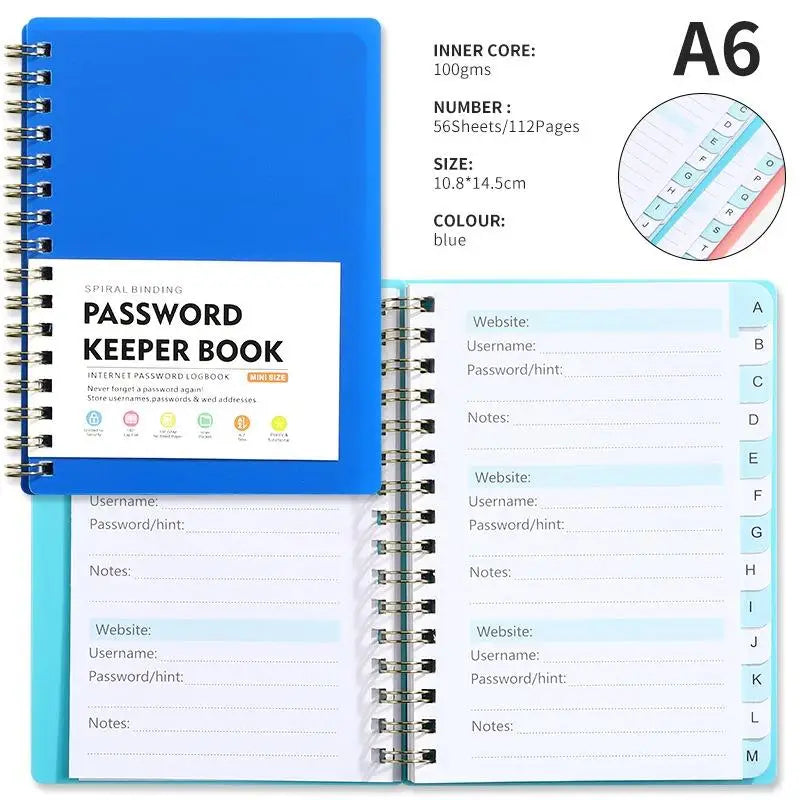 A6 Password Keeper Book Alphabetical Tabs Portable Internet Login Qme A4