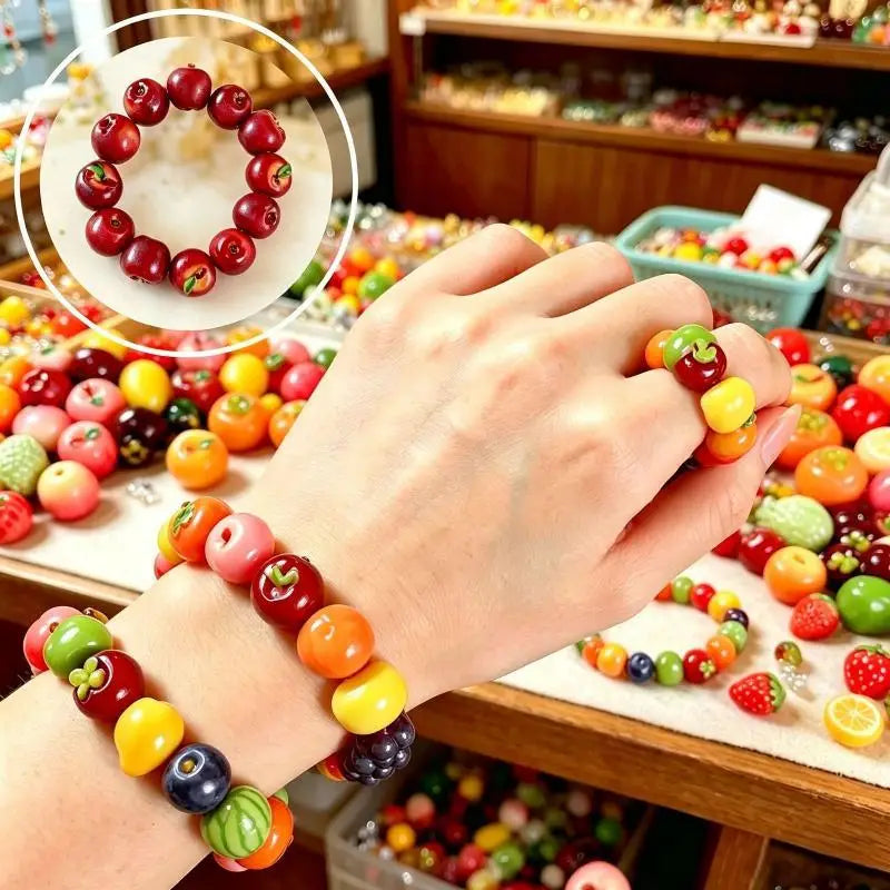 10PCS Lifelike 3D Fruit Resin Beads Fadeless Waterproof for DIY Bracelet Stringing Festival Decor Craft Projects Qme