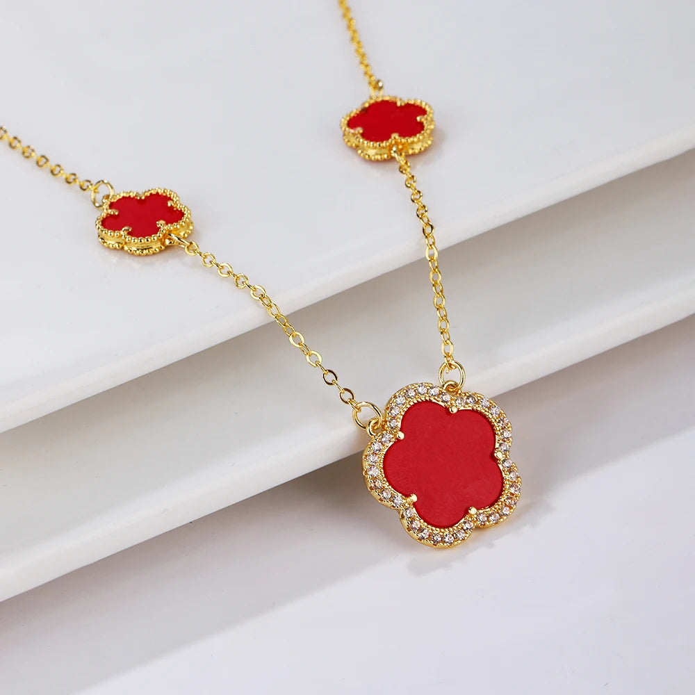 High-Quality Copper Plated 18k Gold Five-Leaf Clover Necklace Fashion Simple For Woman Girl Necklace Birthday Party Jewelry Gift Qme A 45cm