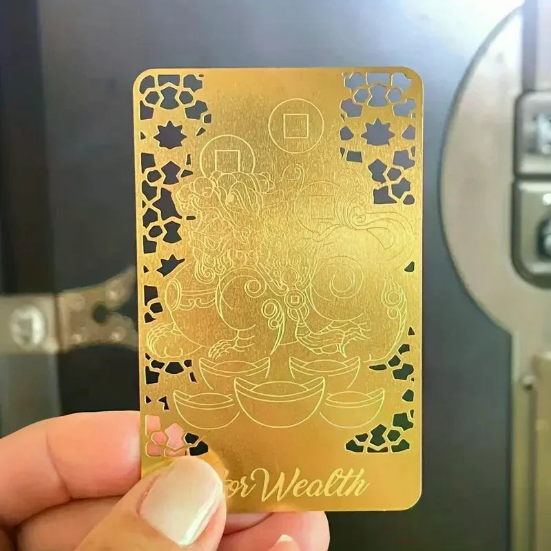 Fengshui Wealth Talisman Gold Card Chinese Prosperity Amulet With Pixiu Attracting Wealth Protection Feng Shui Home/Office Decor Qme