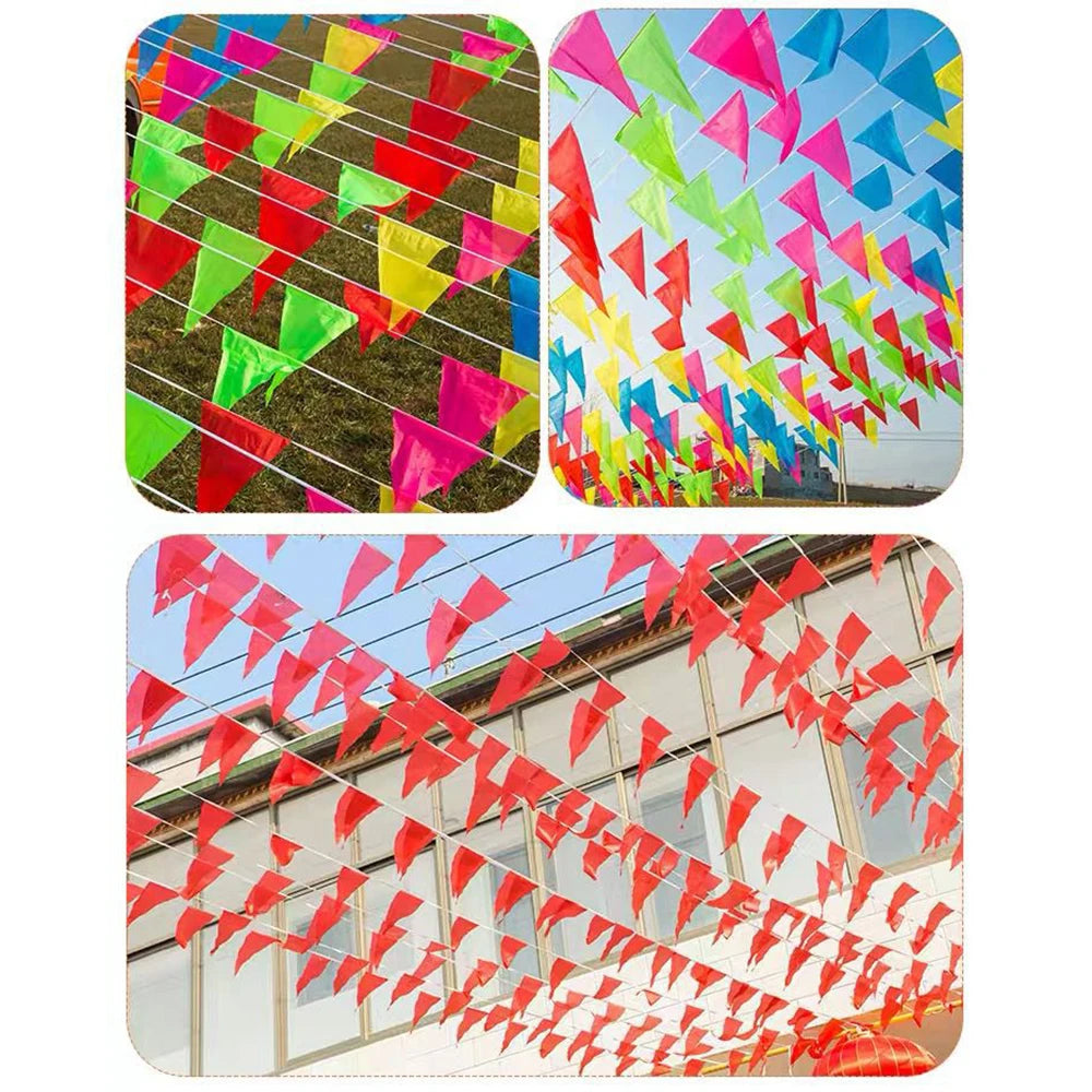 100PCS Colorful Flags Triangular String Flags, Outdoor Opening Festival Celebration, Wedding Thickened Rope Party Qme