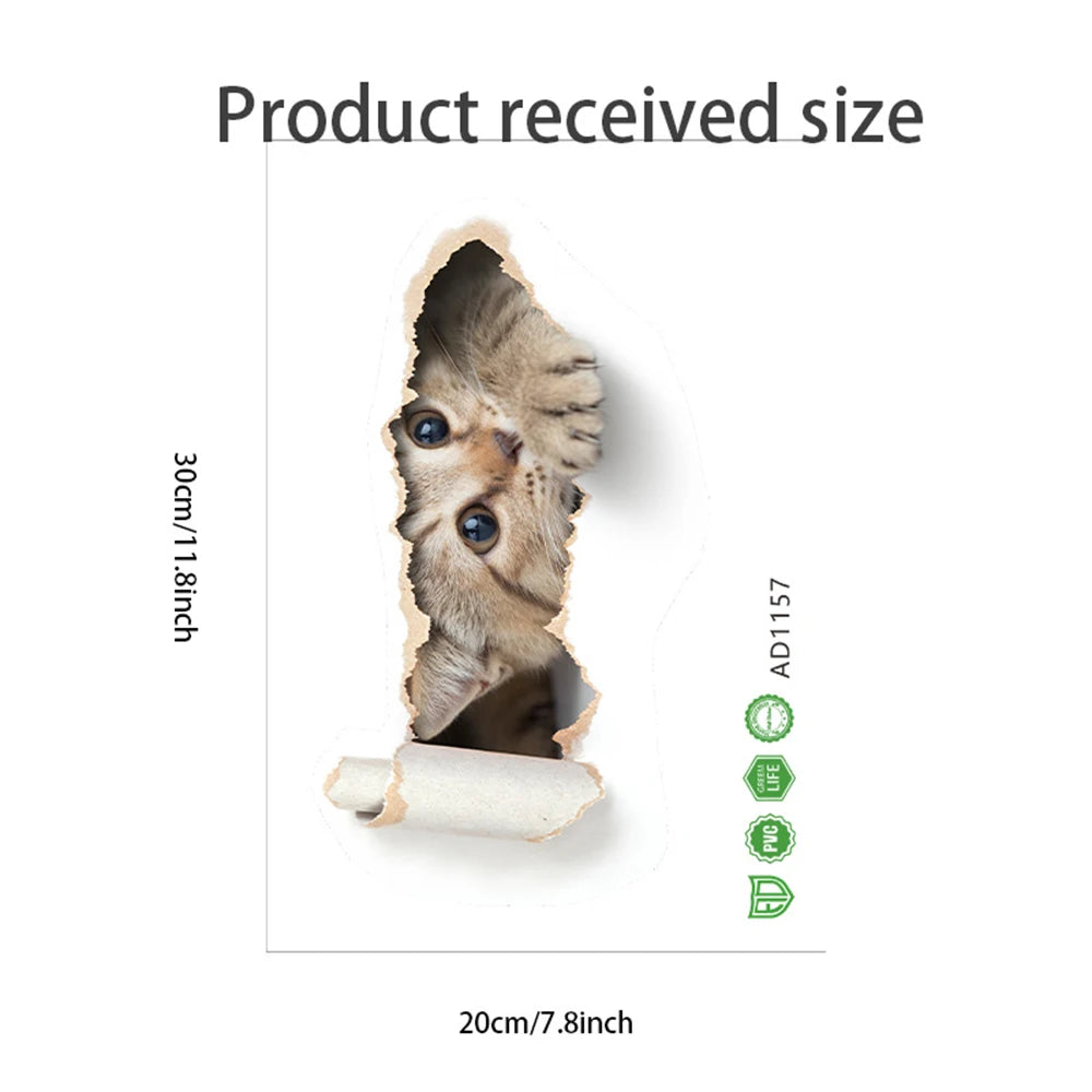 Cartoon Hole Breaking Cat Toilet Sticker, Bathroom Beautification Decoration Toilet Cover Waterproof Sticker Qme