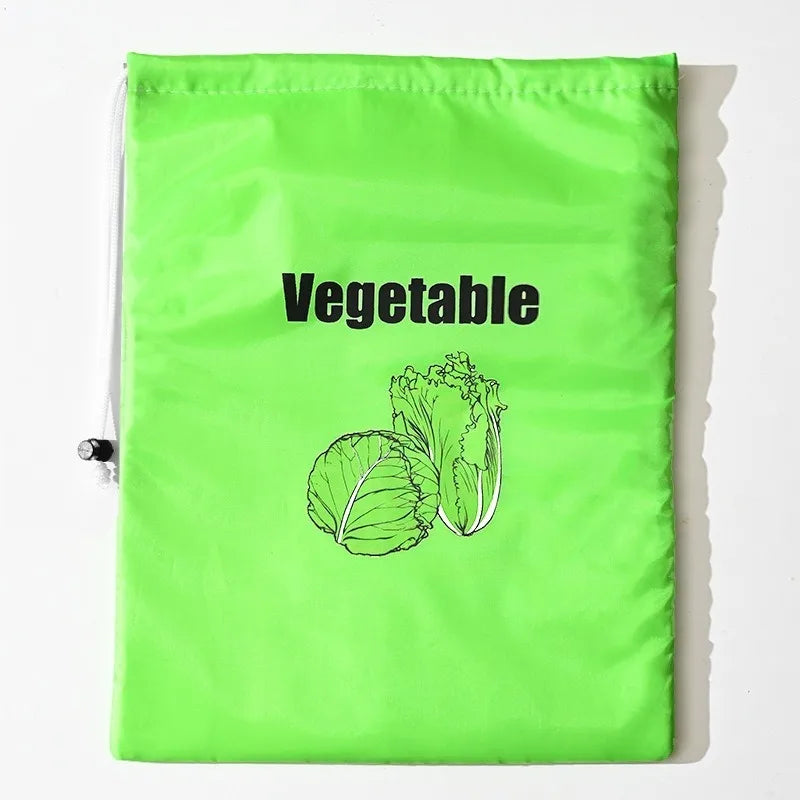 Food Fresh Keeping Drawstring Pocket Reusable Fruit Vegetable Storage Bag Household Produce Organizer Bundle Pouch Qme Vegetables
