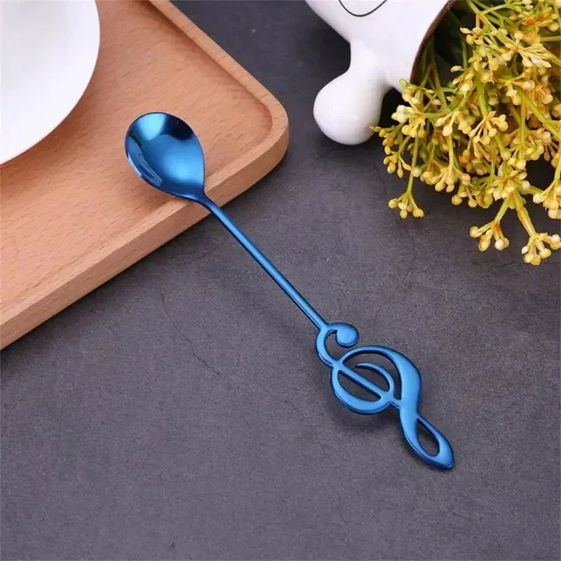 Creative Musical Note Coffee Spoon Stainless Steel Stirring Spoon Ice Cream Dessert Teaspoon Unique Kitchen Tableware Accessory Qme Blue